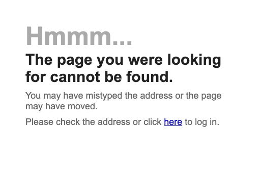 The page a guest saw after tapping Book Now: “Hmmm... The page you were looking for cannot be found.”